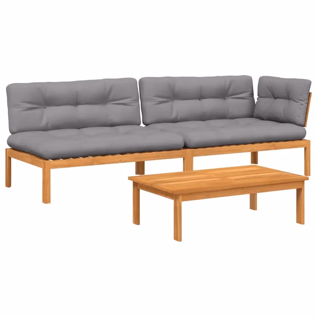 vidaXL Set Divano da Giardino a L con Cuscini in Legno Massello di Acacia Marrone e Grigio – 2