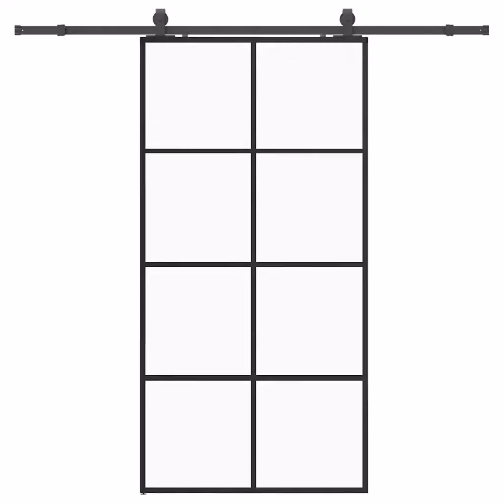 Porta Scorrevole Moderna vidaXL in Vetro Trasparente con Telaio in Alluminio e Ferramenta Nera L: 102,5 cm, H: 205 cm – 2