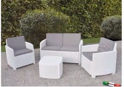 SALOTTO IN RESINA BIANCO NINFEA POLTRONE E DIVANO SET ARREDO GIARDINO
