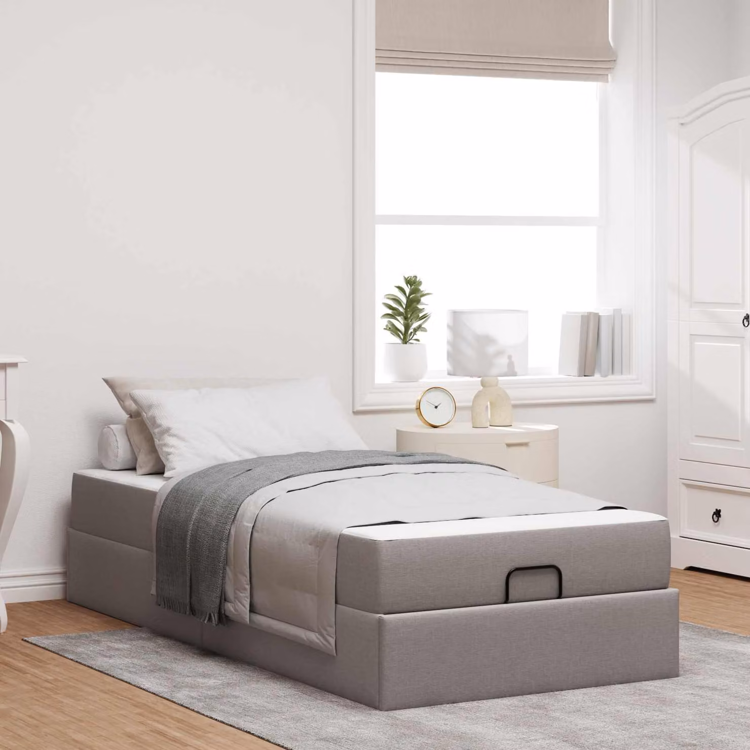 Set letto con struttura imbottita e 2 materassi Talpa vidaXL in tessuto beige o grigio, L/P/H: 90 x 200 x 43,5 cm – 1