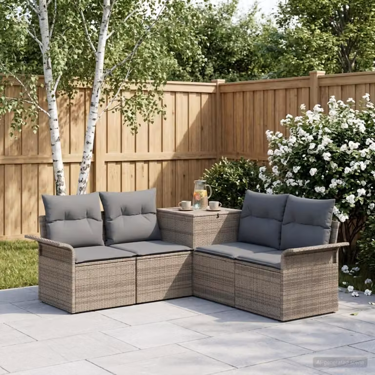 vidaXL Set di divani da giardino 5 pz moderno in grigio e antracite con struttura in acciaio e cuscini inclusi