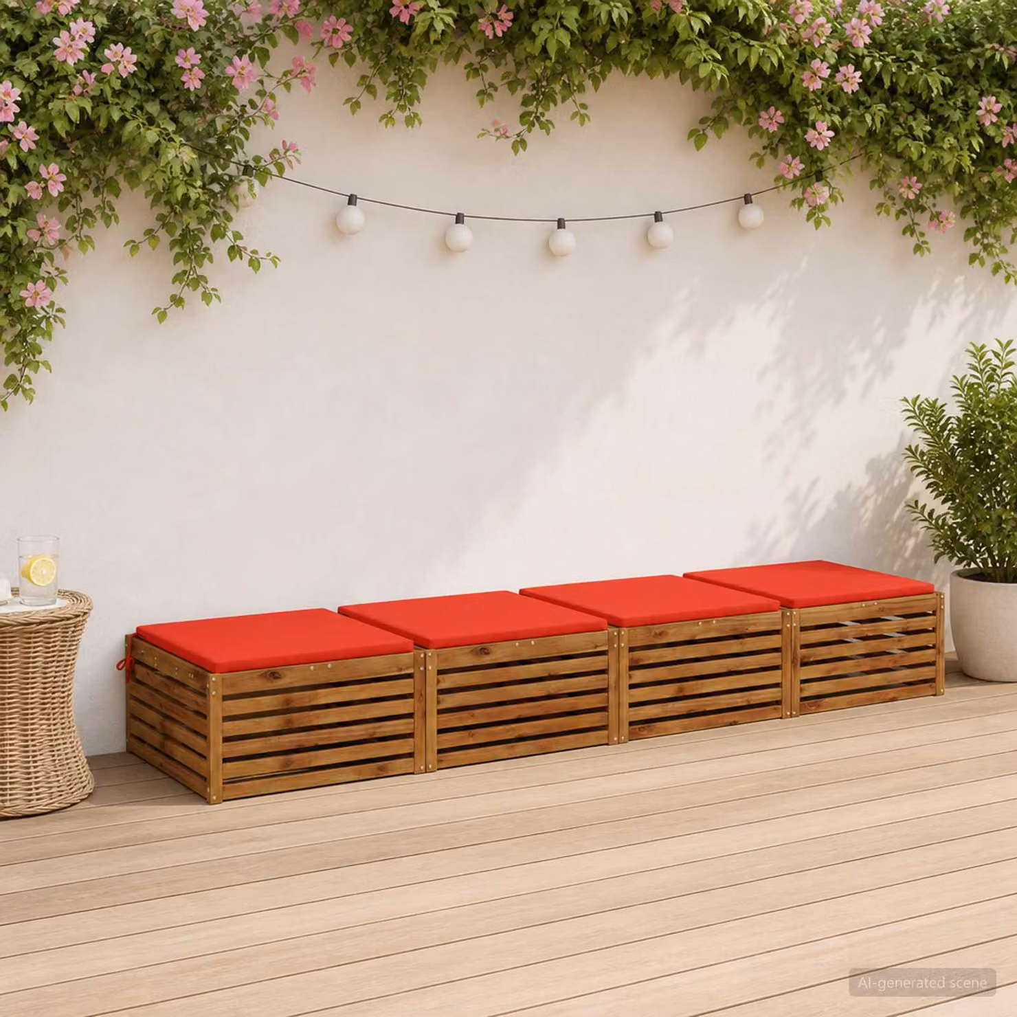 Set di 4 cuscini per sedia vidaXL SOEST in poliestere rosso con rivestimento lavabile e resistente ai raggi UV