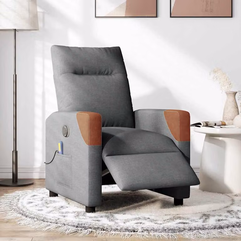 vidaXL Poltrona Reclinabile Massaggio Elettrica Grigio Scuro Tessuto