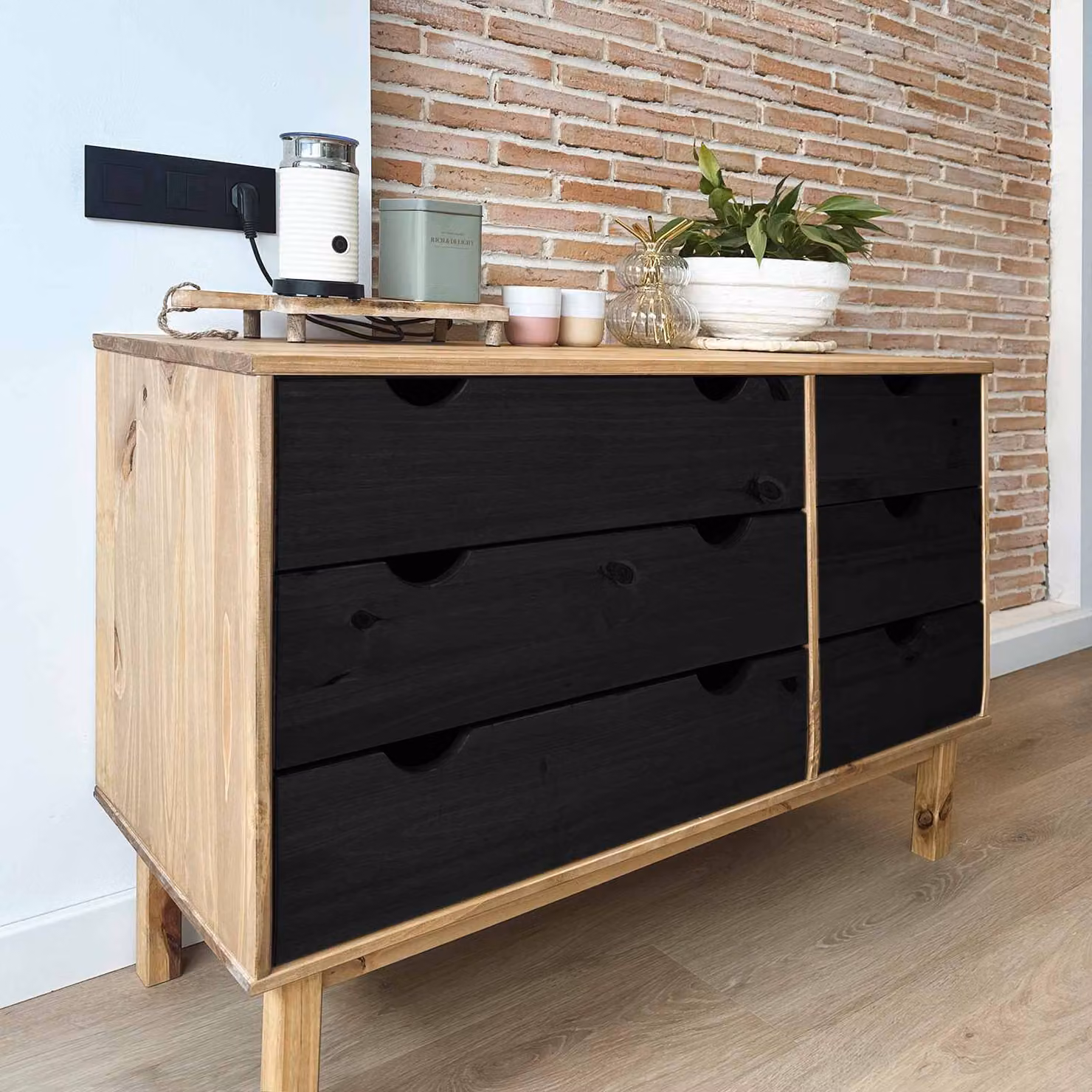 Mobile con cassetti OTTA vidaXL nero L 111 cm x P 43 cm x H 73,5 cm