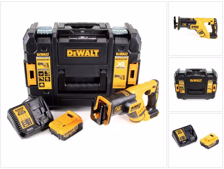 DeWalt DCS 367 M1 Sega universale a batteria 18V brushless in valigetta TSTAK + 1x Batteria 4,0 Ah + Caricabatterie DCB 115