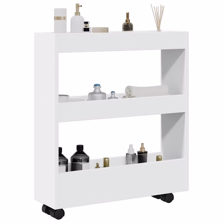 vidaXL Carrello portaoggetti stretto a 3 ripiani in MDF bianco con ruote