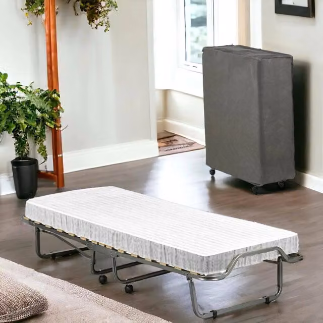 Letto pieghevole con materasso incluso DMORA Brandina Maristella in metallo e tessuto, L/P: 80 x 190 cm, Nero e Bianco