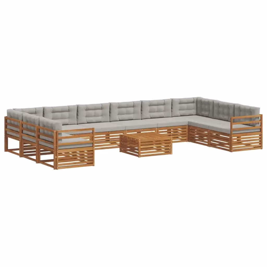 Set di divani da giardino a L con tavolo vidaXL, colore grigio, in legno di acacia con cuscini inclusi – 2