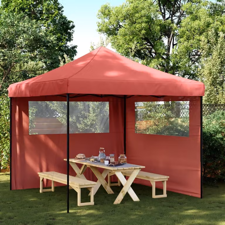 Tendone per feste pieghevole pop-up vidaXL con 2 pareti rosso, nero e bianco