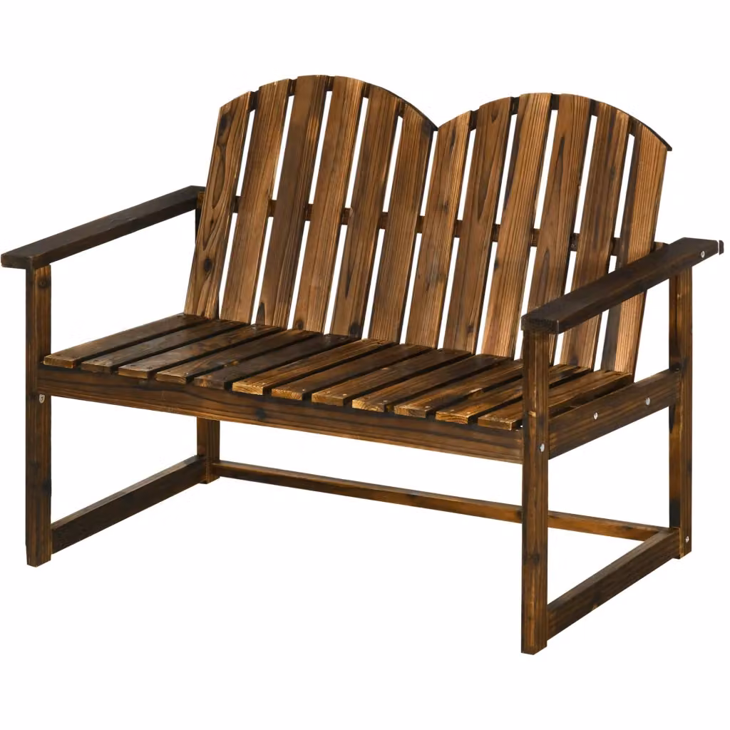 Panca da giardino XYLO in legno di abete con braccioli, design rustico, colore marrone/nero, L: 114 cm, P: 63 cm, H: 86 cm – 2