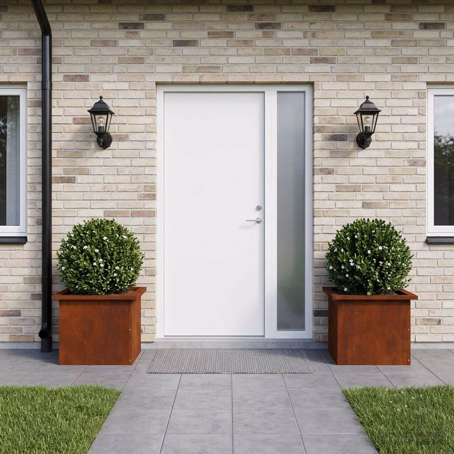 Set di 2 fioriere da giardino con LED vidaXL in acciaio, colore marrone, L 40 x P 30 x H 30 cm