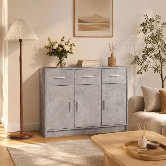 Sideboard Concrete Grey 91x28x75 Cm Wood-based Material