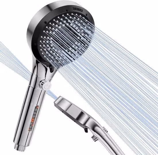 Soffione doccia a risparmio idrico con filtro, 6 tipi di getto, acqua dura