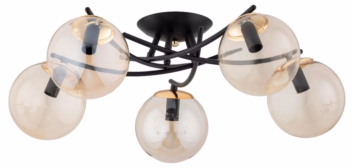 Lampada da soffitto SAVI nero-ambra-oro 5xE14x10W in vetro, dimensioni: 22x65x65 cm, IP20, Alfa