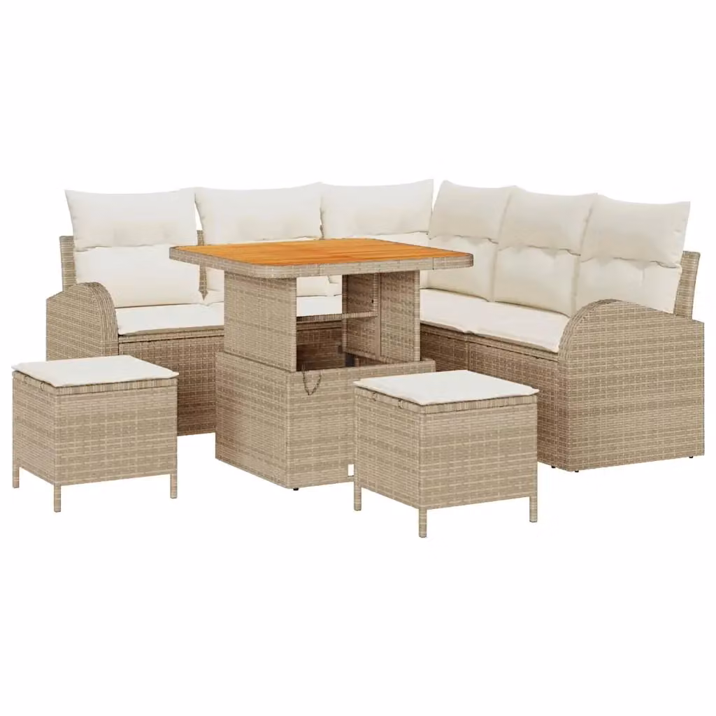 vidaXL Set Divano da Giardino a L con 8 Pezzi Beige e Bianco con Cuscini e Tavolino – 2