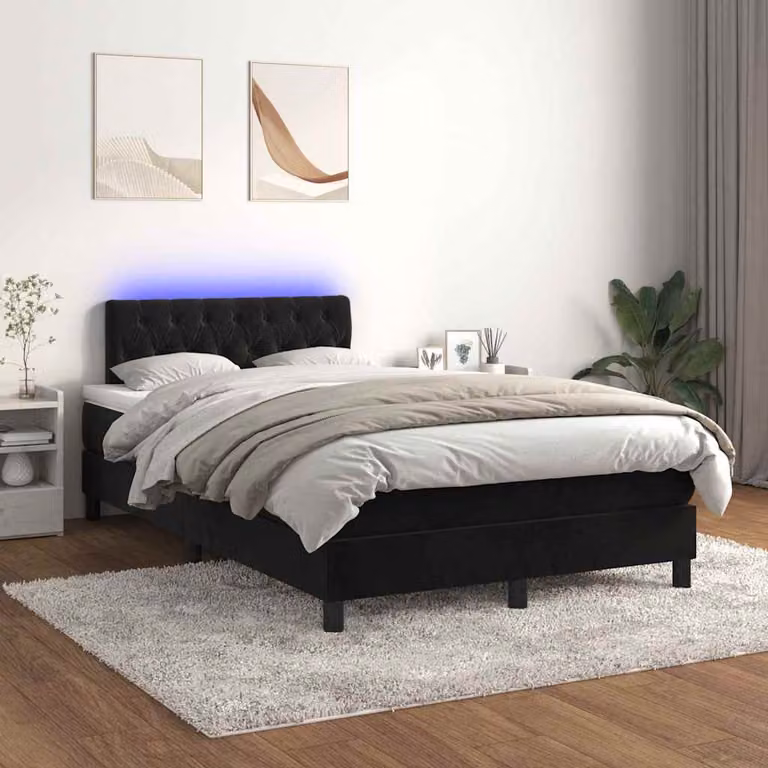 Letto Ibrido con Materasso e LED vidaXL in Velluto Nero L/P: 120 x 200 cm