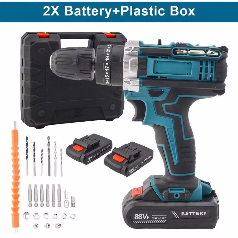 Trapano avvitatore a batteria senza fili - 18V - 2 velocità - 25+3 livelli di coppia - Batteria agli ioni di litio - colore blu