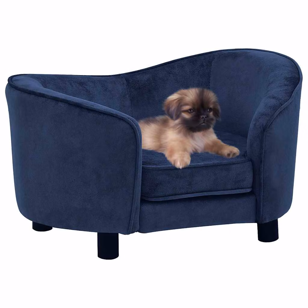 vidaXL Divano per Cani Blu in Velluto con Rivestimento Rimovibile e Base Antiscivolo L: 69 cm, P: 49 cm, H: 40 cm