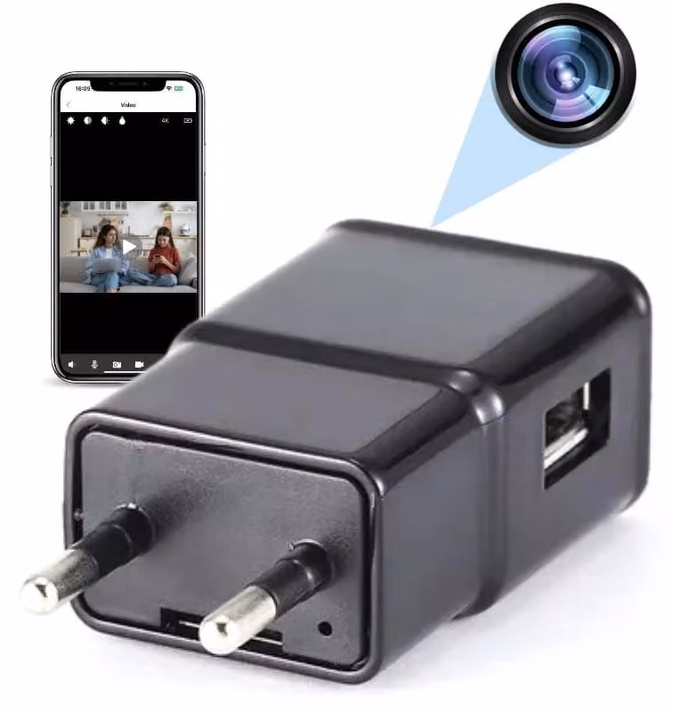 Mini Fotocamera Caricabatterie USB iUni IP1000, Wi-Fi, Visualizzazione 4K, Slot per Scheda, Slot per Scheda