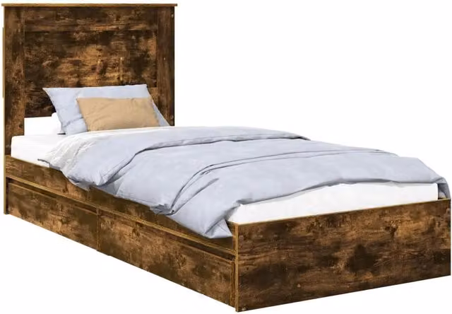 Letto singolo | Letto per adulti | Letto con Contenitore con testiera Rovere fum¨¦ 100 x 200 cm