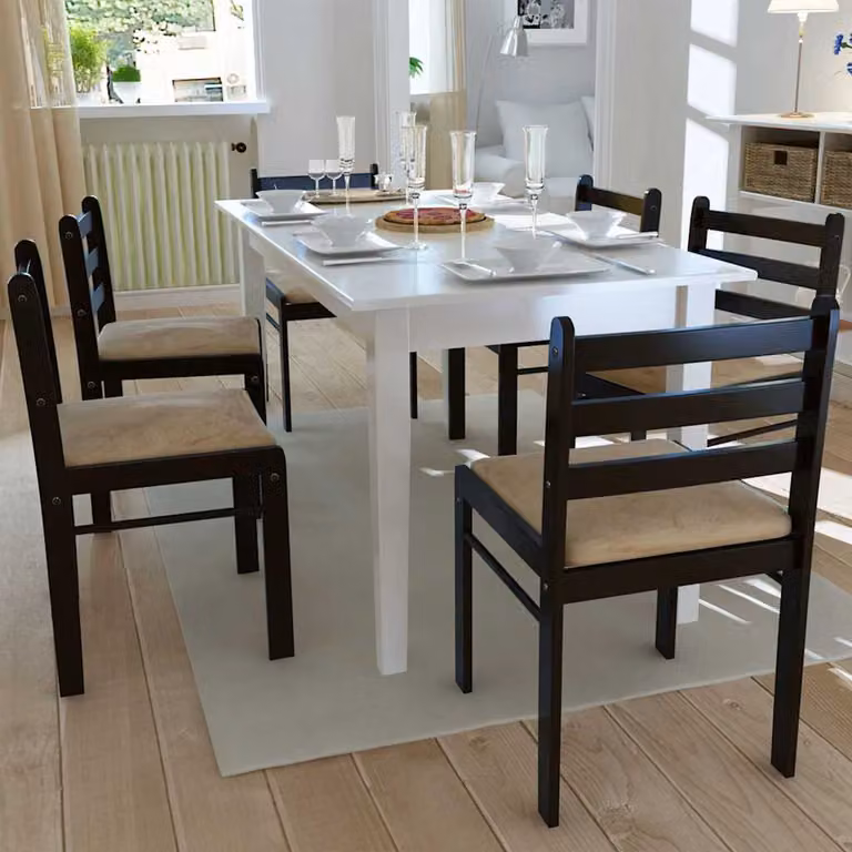 Set di 6 sedie da pranzo vidaXL in legno massello e velluto marrone