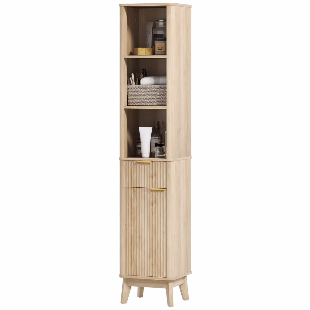 Colonna bagno Xylo in legno con ripiani e cassetto, colore beige e marrone, L: 33 cm, P: 30 cm, H: 170 cm – 2