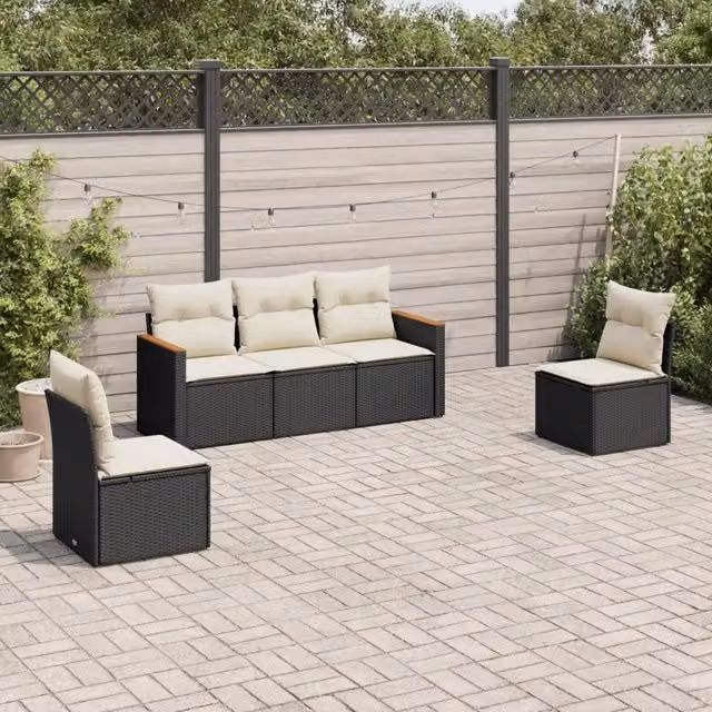 Set Divani da Giardino 5 pz con Cuscini in Polyrattan Nero 3258248