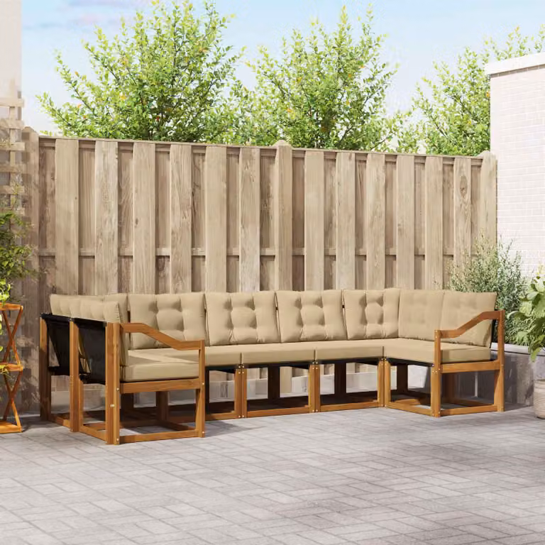Set di divani da esterno vidaXL 7 pz in legno di acacia con sedute in textilene beige e marrone