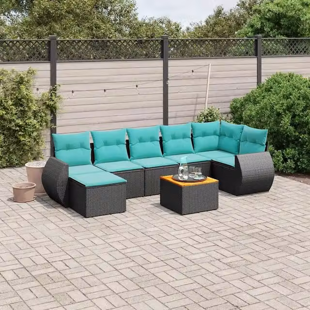 Set Divani da Giardino 8 pz con Cuscini Nero in Polyrattan 3225112
