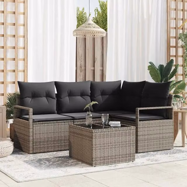 Set di divani 5 pz Grigio chiaro polyrattan 3355038