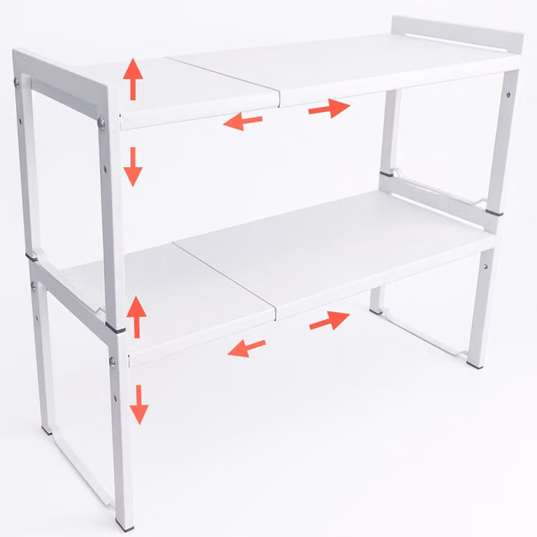 Scaffale estensibile, set di 2 pezzi, bianco, 35-66 cm