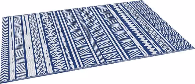 Tappeto da esterno Outsunny in polipropilene blu e bianco, reversibile e pieghevole, L: 182 cm, P: 274 cm