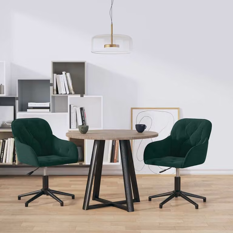 Set di 2 sedie da pranzo girevoli vidaXL in velluto verde scuro con base in metallo e plastica, Altezza: 110 cm, Larghezza: 61,5 cm, Profondità: 56 cm