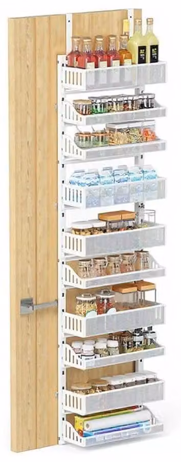 Scaffale porta spezie da appendere alla porta - Scaffale sospeso sopra la porta - 10 ripiani regolabili - Acciaio - Soluzione versatile per riporre oggetti - Bianco