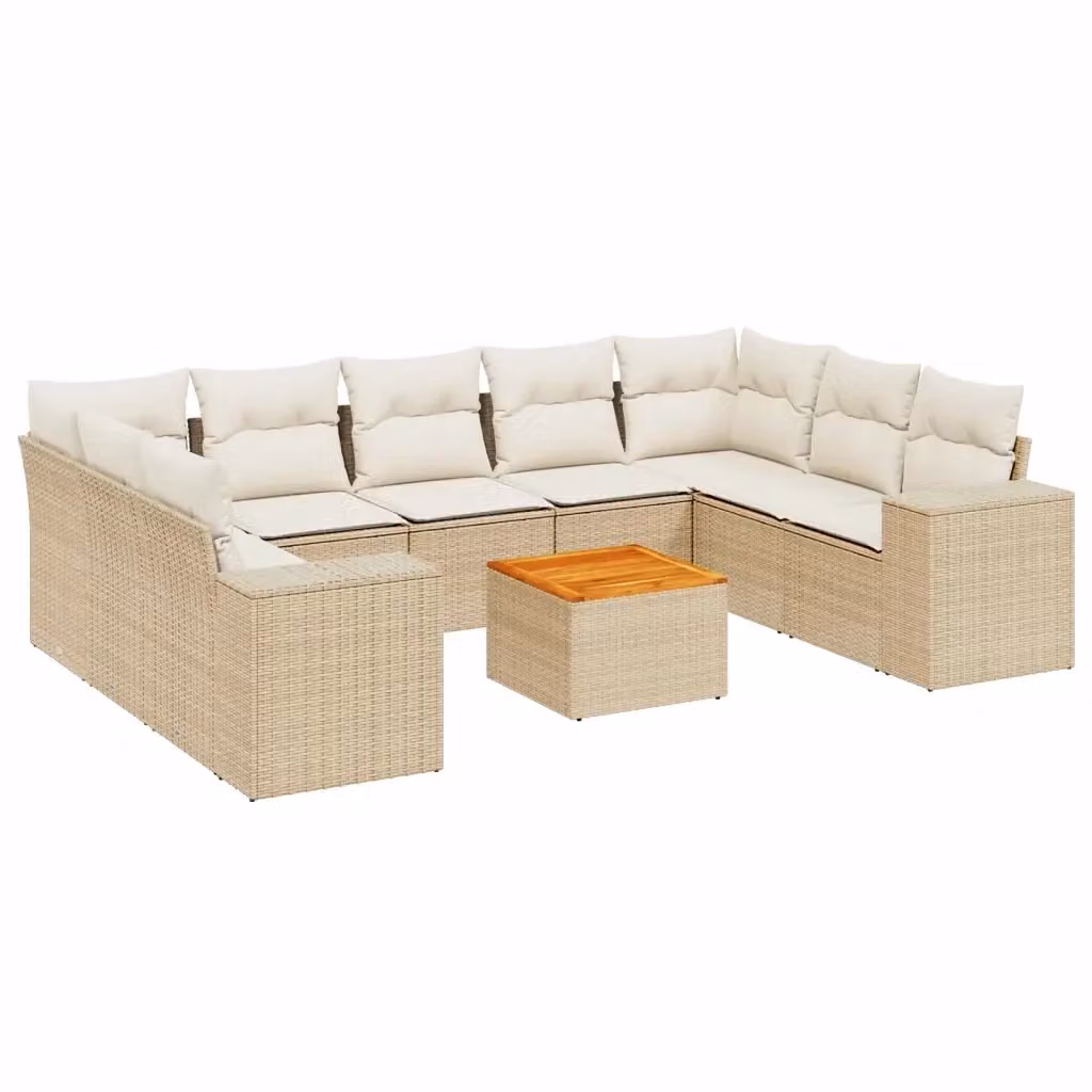 Set Divano da Giardino vidaXL in Polyrattan Beige con Cuscini e Tavolino da Esterno – 2