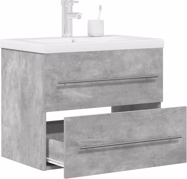 Set Mobili da Bagno Moderni vidaXL in Legno e Ceramica, 2 Pezzi, Grigio e Bianco, Appesi a Parete
