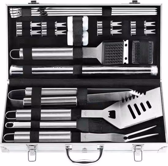 Set da barbecue in acciaio inossidabile con tappetino per grigliare - Ideale per uomini e donne - Regalo per papà, compleanni, Natale