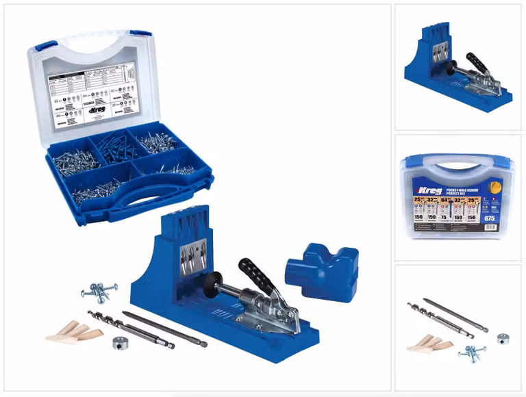 KREG Jig K4 Starter Set ( K4 ) Guida per montaggio superfici in legno + Assortimento di 675 viti Pocket-Hole ( SK03 )