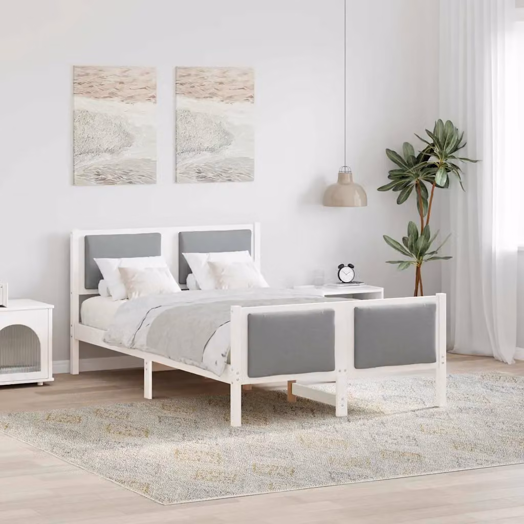 Struttura del letto moderna vidaXL in legno di pino e tessuto, Grigio e Bianco, L/P/H: 120 x 200 cm – 1