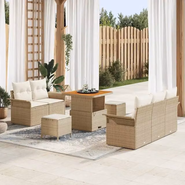 Set Divano da Giardino 8 pz 7-Numero di posti Beige e Crema 3364026