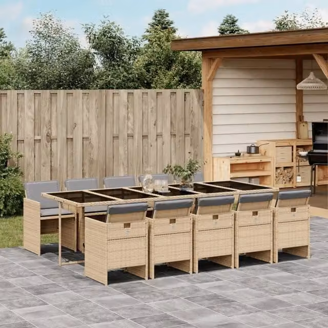 Set Pranzo da Giardino 11 pz con Cuscini Beige Misto Polyrattan 3277703