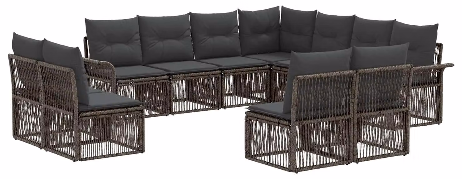 Set da giardino composto da 11 pezzi, colore grigio, realizzato in rattan sintetico
