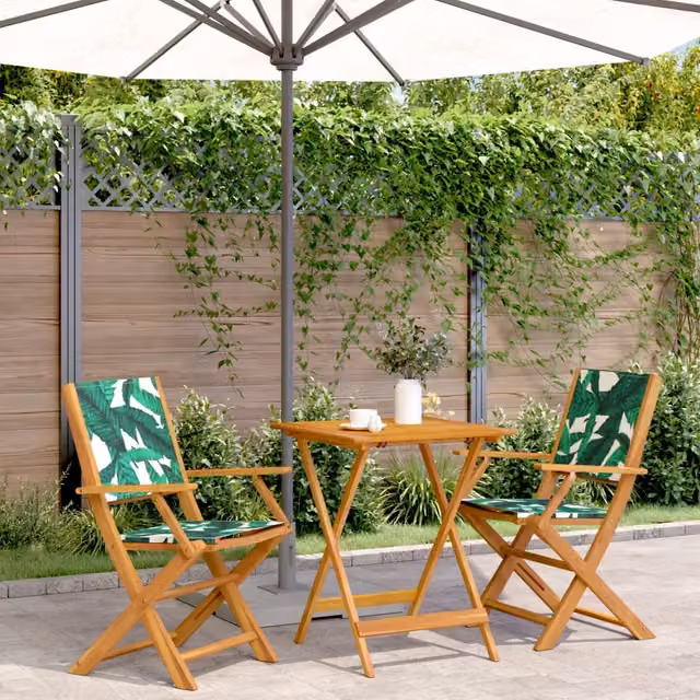 Set da Bistrot vidaXL 3 pz in Legno di Acacia Olio con Motivo Floreale Verde per Giardino e Terrazzo