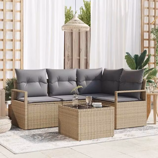 Set di divani 5 pz Beige polyrattan 3346370