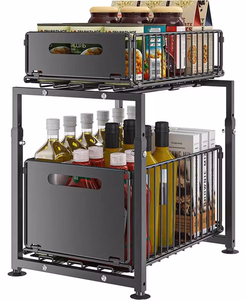 Organizzatore per la conservazione, design a due livelli estraibili, altezza regolabile, colore nero