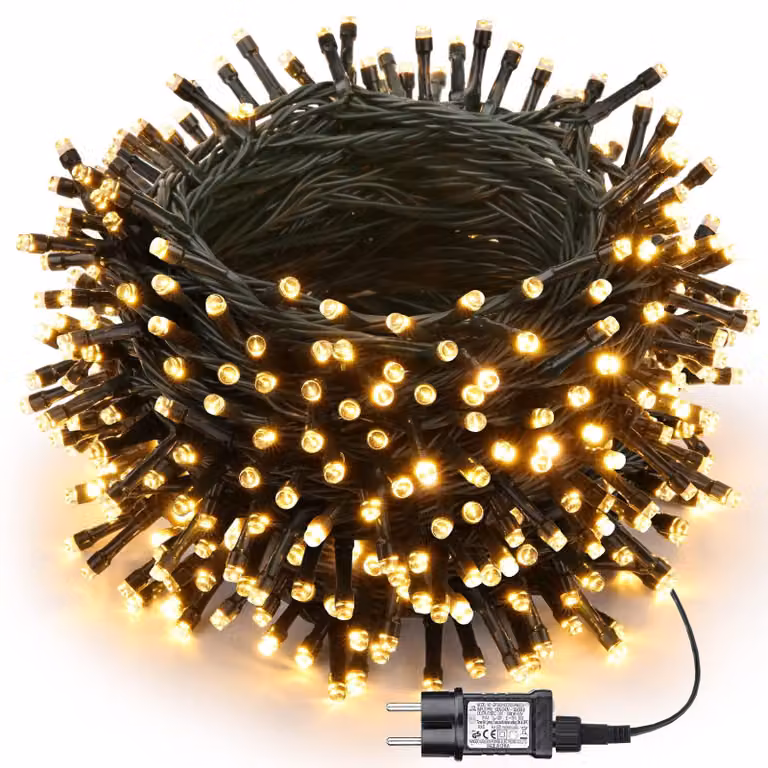 Catena luminosa a LED da 400 luci, lunghezza 39,9 metri, luce bianco caldo, con timer, grado di protezione IP44