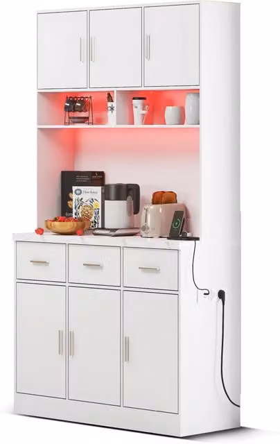 Buffet multifunzione 100x40x180 cm con illuminazione LED e controllo APP, cassetti, ripiani regolari, passacavi e prese, ideale per cucina e sala da pranzo