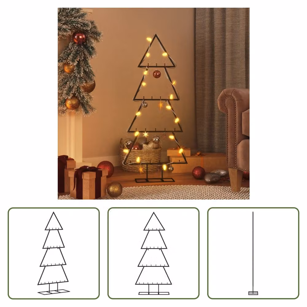 The Living Store Albero di Natale in metallo per decorazioni nero 125 cm