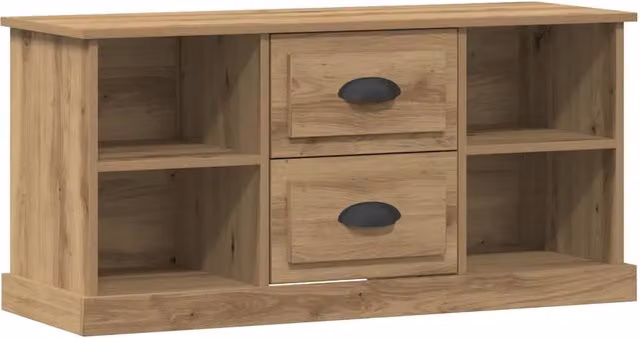Mobile TV moderno HELLOSHOP26 in legno di rovere color marrone con ripiani per soggiorno L 99,5 x P 35,5 x H 48 cm – 1