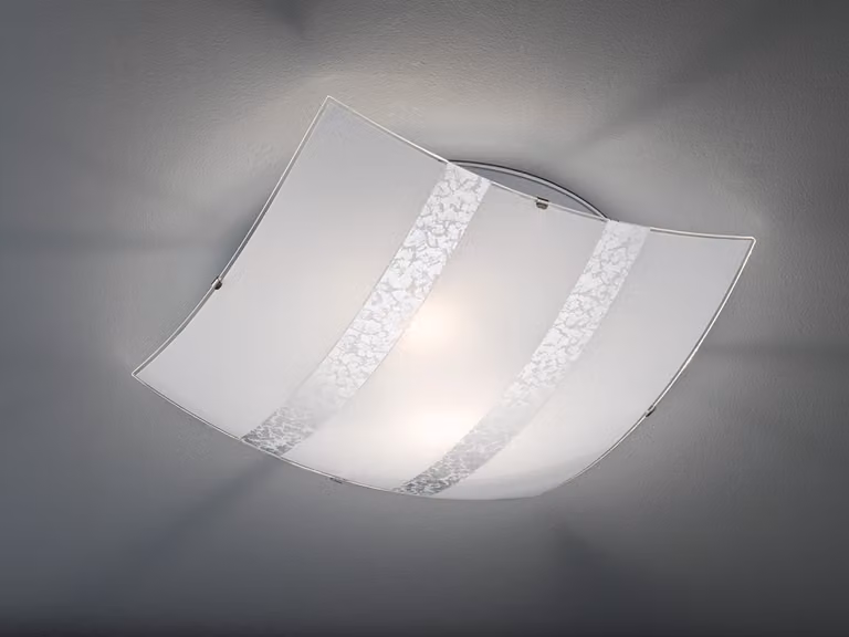 Lampada da soffitto dimmerabile 40x40cm paralume in vetro satinato bianco con argento
